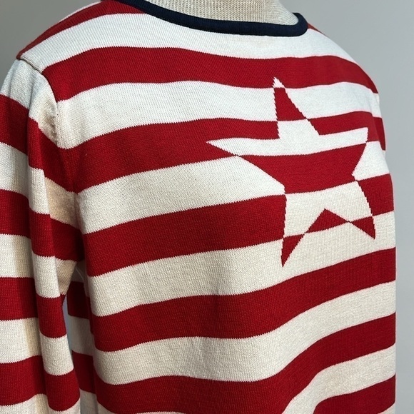 Norton Studio Petite Star and Stripes Sweater Red White Blue Women’s Size PL - Picture 2 of 14